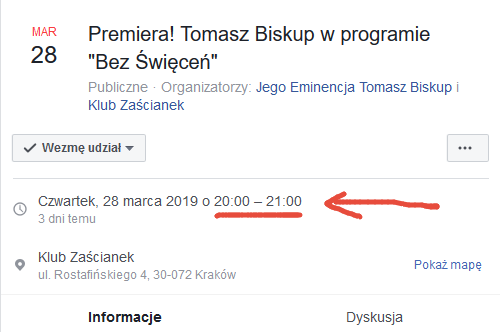 screenshot z wydarzenia na facebooku