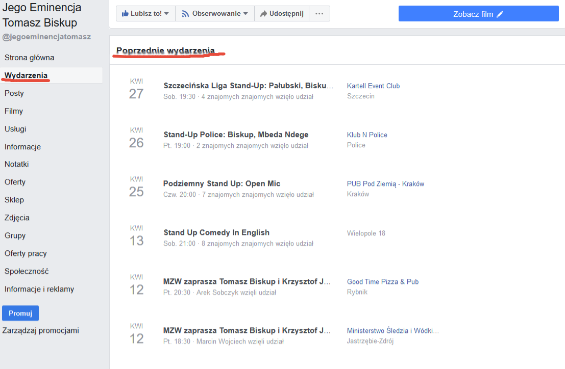 screanshot z poprzednich wydarzeń na facebooku