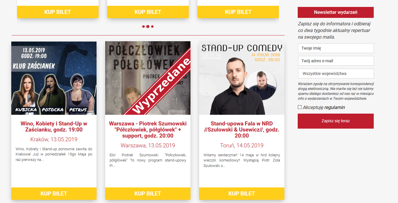 screanshot ze strony standupbilety.pl
